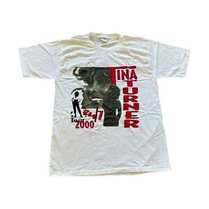 Tina Turner Shirt Mens L 24/7 Concert Tour Band Tee White‎ Allsport Y2K Vintage